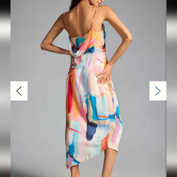 Anthropologie Square Cowl Neck Ruched Side Slit Slip Dress - Picture 2 of 9